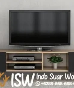 Meja TV Kayu Minimalis Industrial Dua Warna