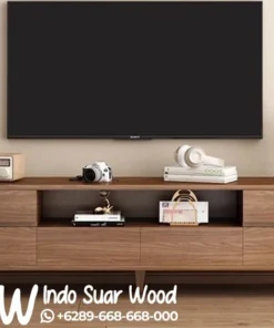 Meja TV Kayu Natural Minimalis Sudut Rounded