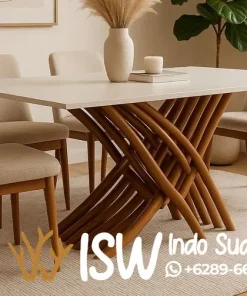 Alternative view of Jual Meja Makan Rangka Kayu Kombinasi Marmer Tebal