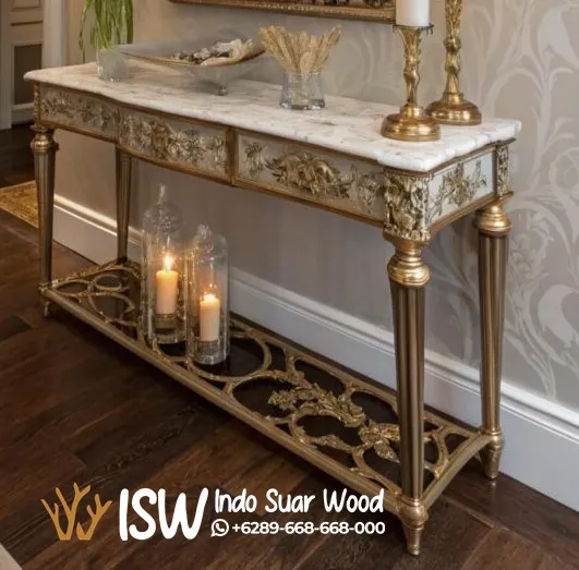 Jual Meja Konsol Informa Rangka Stainless Gold Desain Mewah