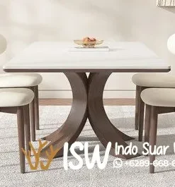 Jual Meja Makan Rangka Kayu Kombinasi Marmer Tebal