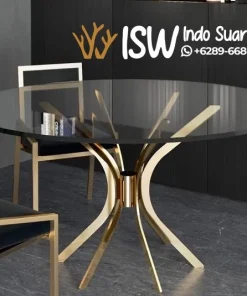 Jual Meja Makan Stainless Bulat Warna Gold