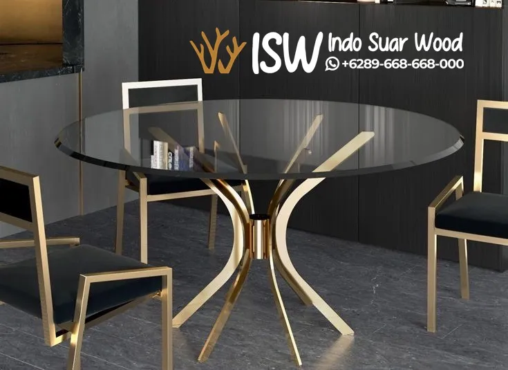 Jual Meja Makan Stainless Bulat Warna Gold