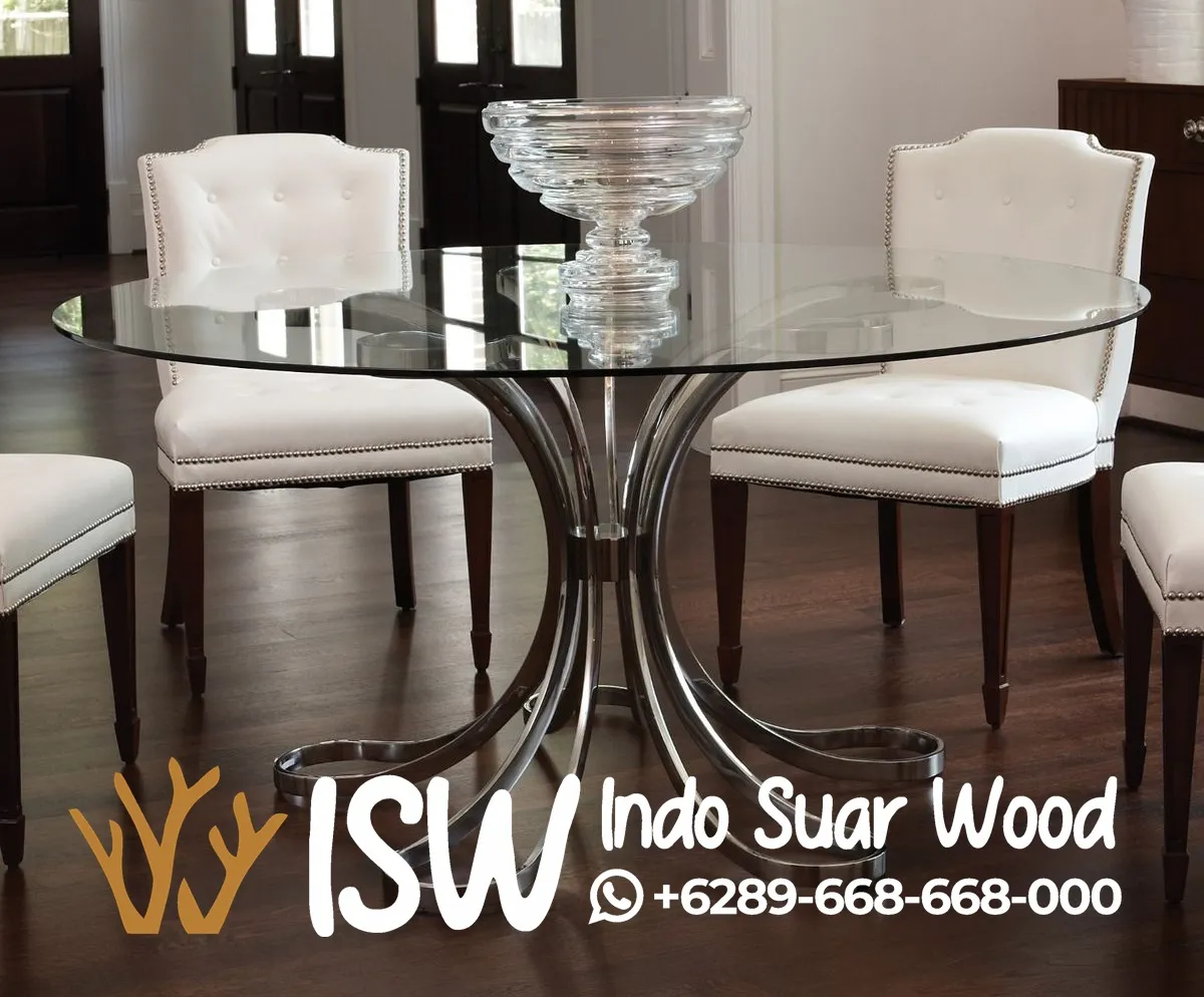 Jual Meja Makan stainless Kombinasi Kaca Tebal