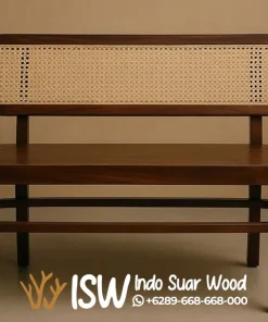 Bangku Panjang Kayu Jati Sandaran Rotan