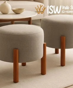 Kursi Stool Bulat Kaki Kayu Solid