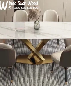 Set Meja Makan Marmer Elegan Tipe X-Base