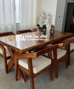 Meja Makan Jati Kaki Silang