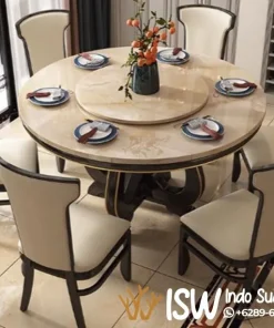 Meja Makan Marmer Bulat 6 Kursi Mewah