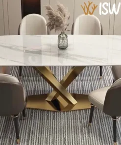 Meja Makan Marmer  Industrial Gold