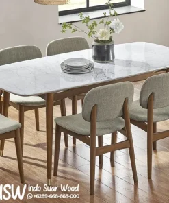 Meja Makan Scandinavian Jati Marmer
