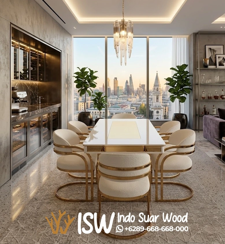 Meja Makan Top Putih Gold Glossy