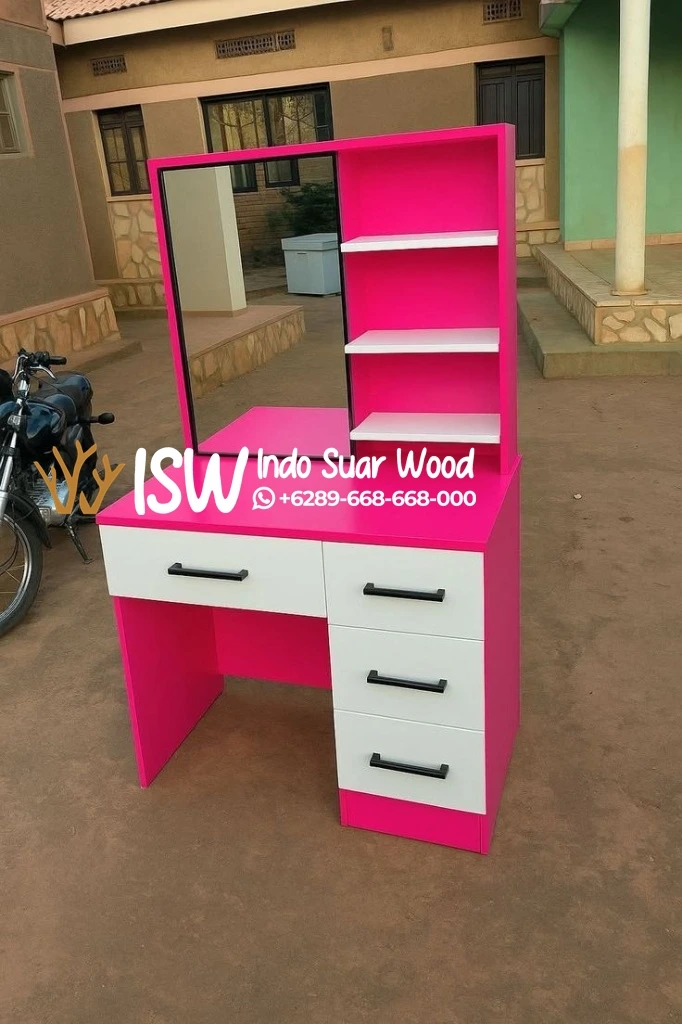 Meja Rias Pink Putih
