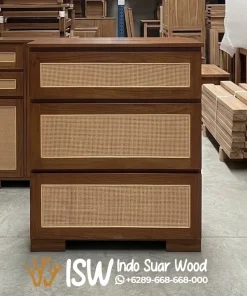 Jual Buffet Laci Kayu Jati Makassar Minimalis Kombinasi Rotan Estetik