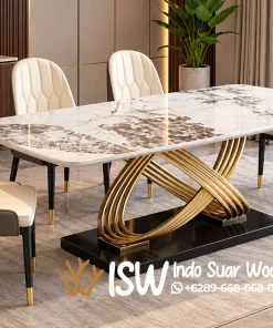 Meja Makan Marmer Mewah 4 Kursi Premium