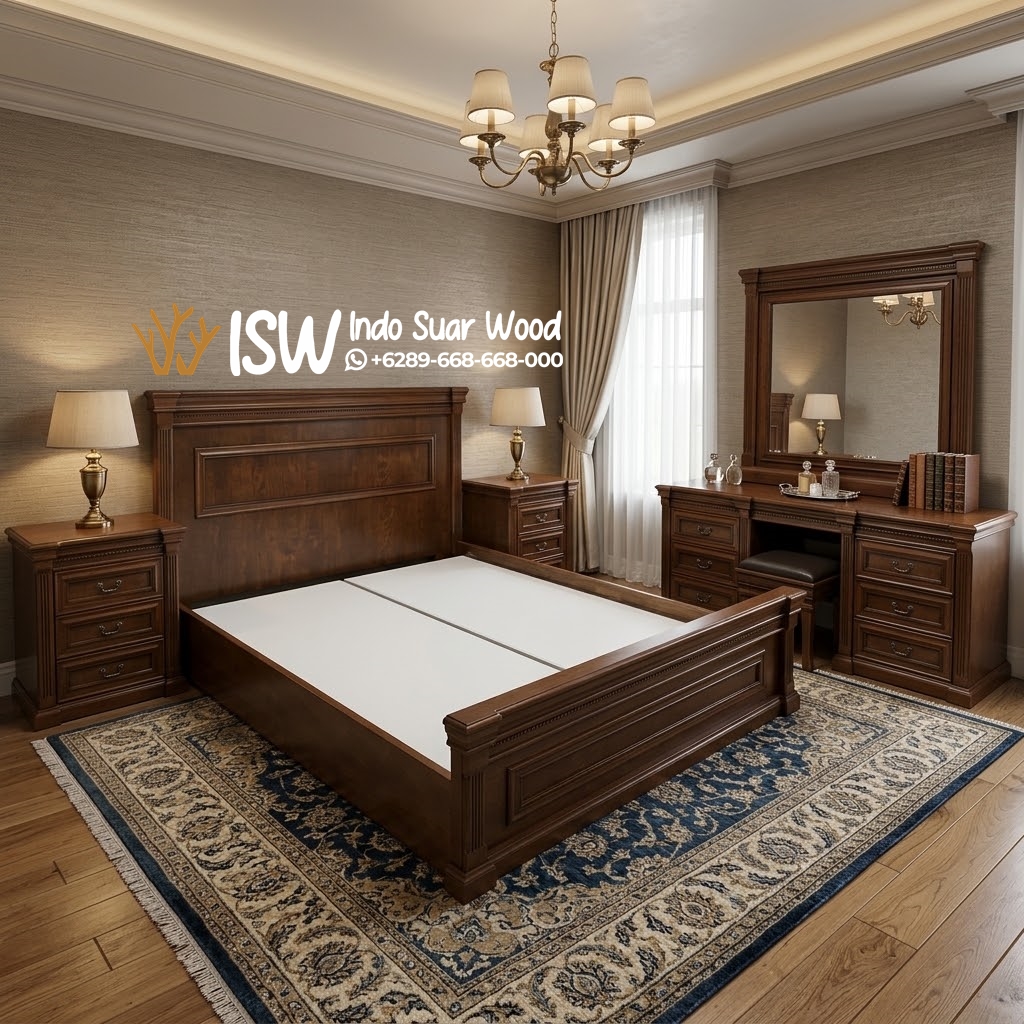 Set Furnitur Kamar Tidur Utama Model Klasik Kayu Premium